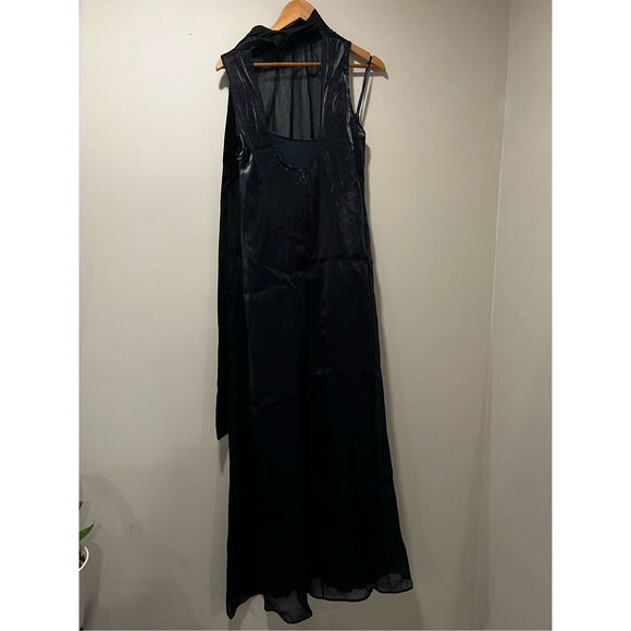 Staud Women's Midnight Black Sheer Overlay Sleeveless Albee Dress Large Elegant - Picture 7 of 10